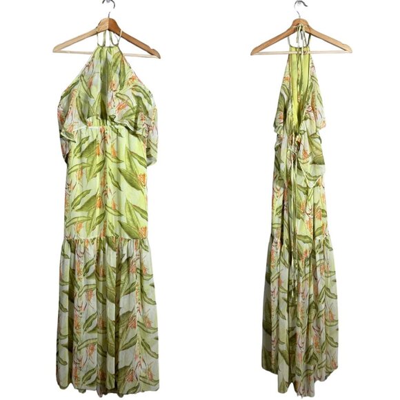 BCBGeneration Floral Ruffle Halter Maxi Dress Women's XS Tropical Resort Beach - Picture 2 of 15